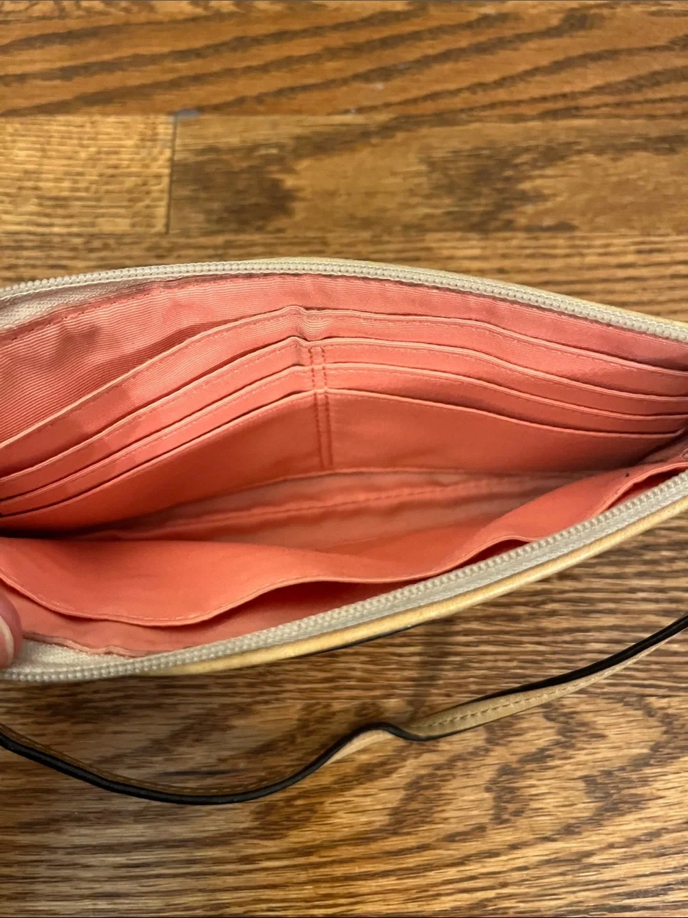 Vintage Y2K Coach signature fabric pleated wristlet with leather trim